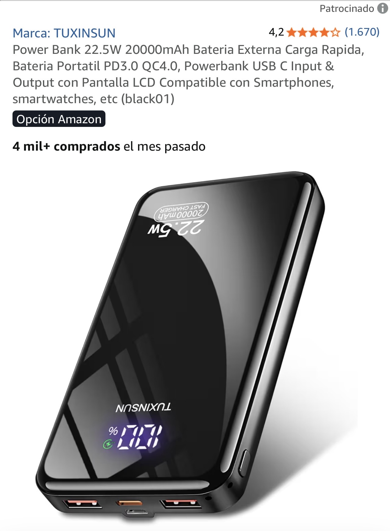 TUXINSUN Power Bank 20000mAh
